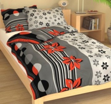 Povlečení krep 140x200, 70x90cm Kvítí šedočervené, Výběr zapínání: - hotelový uzávěr Povlečení krep 140x200, 70x90cm Kvítí šedočervené, Výběr zapínání: - hotelový uzávěr